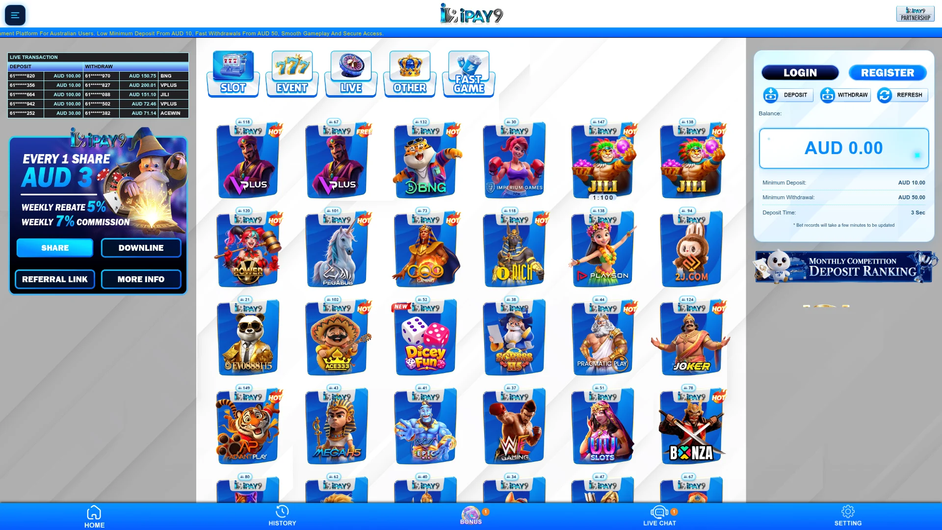 Ipay9 Casino desktop platform for Australian players with AUD payments and online games